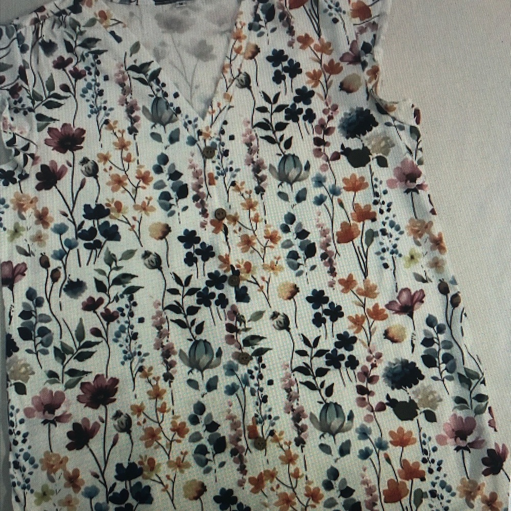 Floral V-Neck Sleeveless Top - White with Multi-Color Print